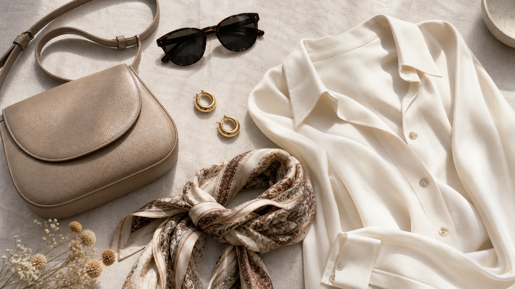 women accessories with scarf handbag and jewelry
